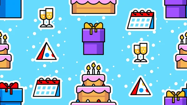 Patrón Sin Costuras Con Feliz Cumpleaños Estilo Plano — Archivo Imágenes Vectoriales