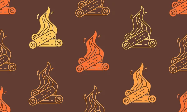 燃烧篝火的无缝图案 柴火和篝火 扁平风格 — 图库矢量图片