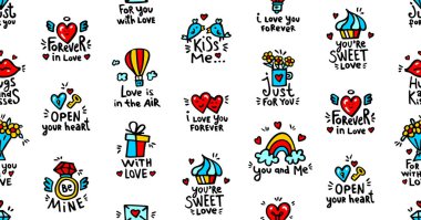 Sevgililer Günü 'nde kusursuz bir düzen. Düz stil. Tipografi seti