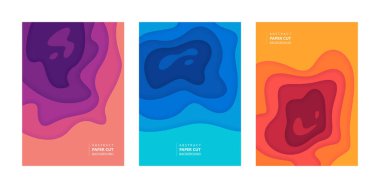 Soyut kağıt kesimi arka plan. Dikey pankartlar A4 'ü ayarladı. renk değişkeni katmanları. düz biçim