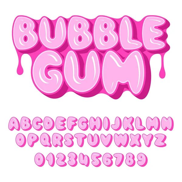 Bubble Gum Fuente Alfabeto Letras Números Estilo Plano — Vector de stock