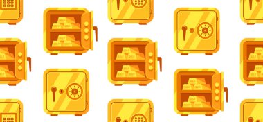 Metal Kasalar 'da kusursuz desen var. Altın külçeler ve dolarlarla açılıp kapanan kasa. Düz biçim