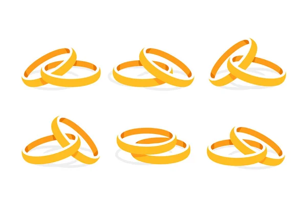 婚礼戒指 戒指的图标集 设计婚戒选集 装饰品配件 平面风格 — 图库矢量图片
