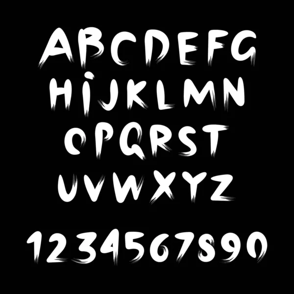 ホワイトペイントフォント アルファベット インクブラシストローク 文字と数字 フラットなスタイル — ストックベクタ
