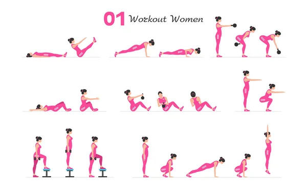 Γυναικείο Σετ Γυμναστικής Γυναίκες Γυμναστικής Aerobic Και Ασκήσεις Γυναίκες Που — Διανυσματικό Αρχείο