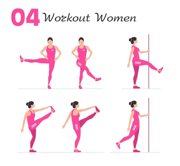 女性のワークアウトセット 女性のフィットネス有酸素運動 フィットネスやヨガの練習をする女性 — ストックベクタ
