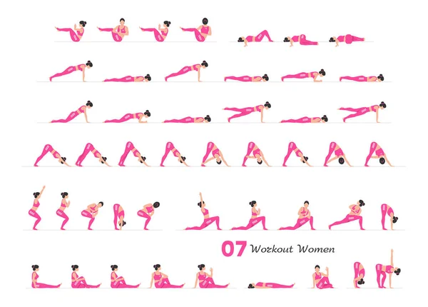 Women Workout Set Women Fitness Aerobic Exercises Women Doing Fitness — Stock Vector