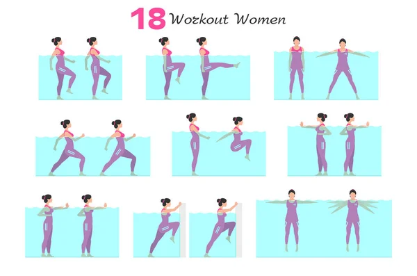 Ensemble Entraînement Pour Femmes Femmes Fitness Aérobie Des Exercices Femmes — Image vectorielle