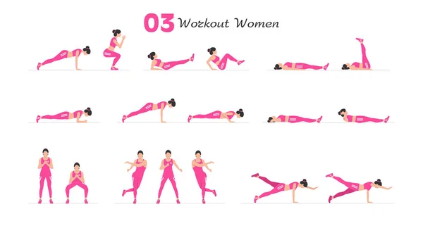 Női Edzőkészlet Női Fitness Aerobic Gyakorlatok Nők Fitnesz Jóga Gyakorlatokat Jogdíjmentes Stock Vektorok