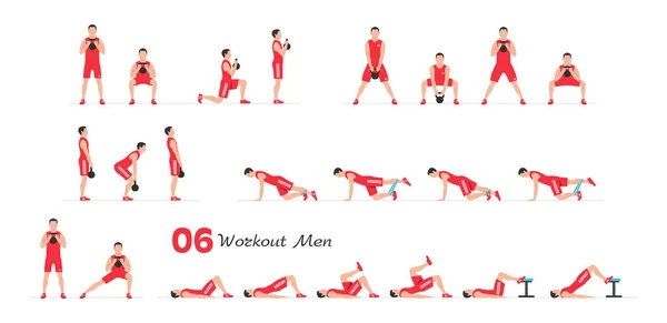 男子ワークアウトセット 男性フィットネス有酸素運動 フィットネスやヨガの練習をしている男性 — ストックベクタ
