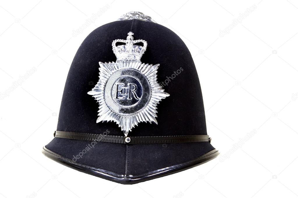 Akkumulering grafisk Forberedelse Traditional british police helmet isolated on white Stock Photo by  ©smikemikey1 13179674