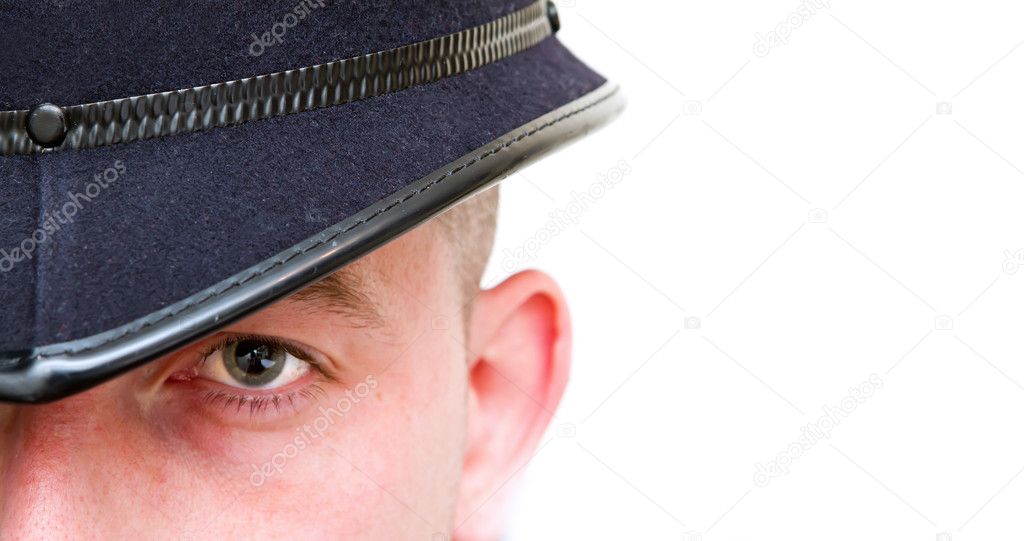 british policeman close up woth copyspace