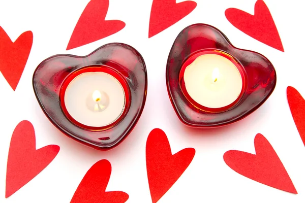 Candele a forma di cuore su sfondo bianco — Foto Stock