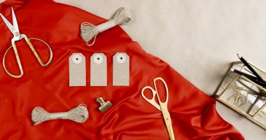 Dikiş malzemelerinin üst görünümü