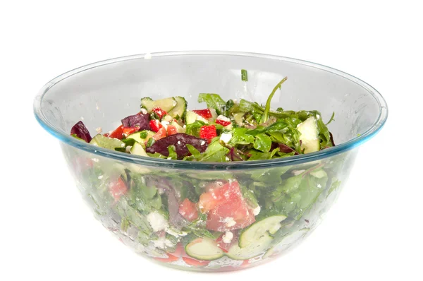 Ensalada de verduras en un tazón de vidrio grande —  Fotos de Stock