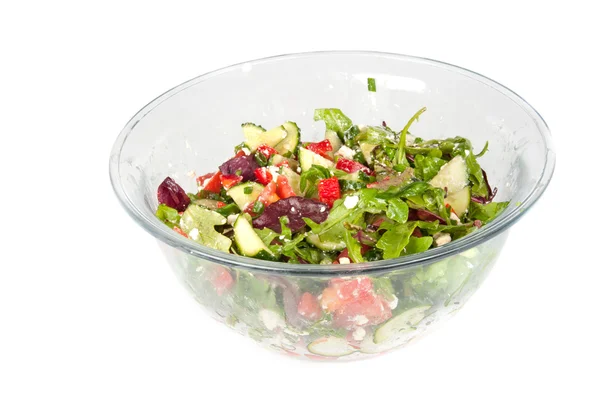 Ensalada de verduras en un tazón de vidrio grande —  Fotos de Stock