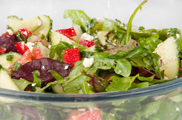 Plantaardige salade in een grote glazen kom — Stockfoto