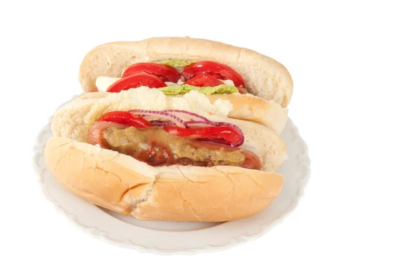 Hot dog su un piatto — Foto Stock