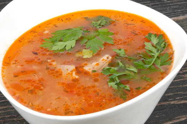 Kom van warme tomatensoep — Stockfoto