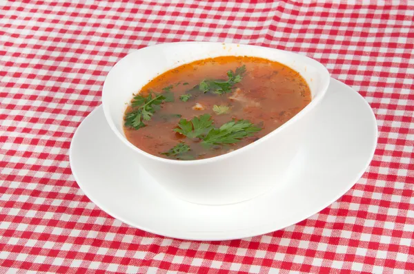 Kom van warme tomatensoep — Stockfoto