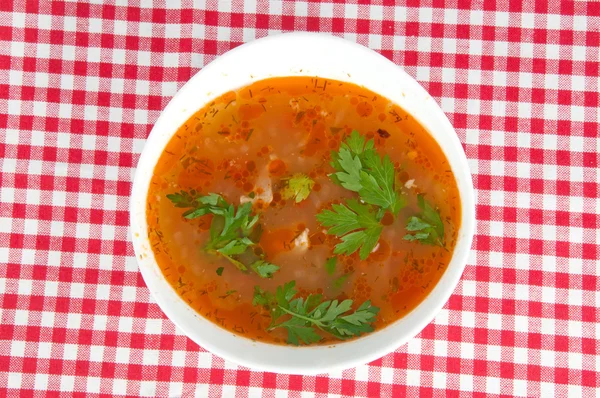 Kom van warme tomatensoep — Stockfoto
