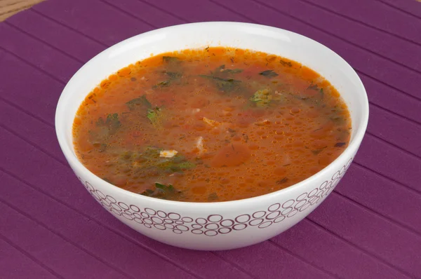 Bowl of hot tomato soup — Stock Photo, Image