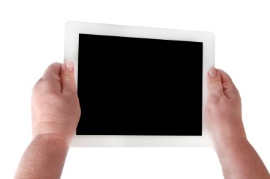onun elinde beyaz tablet