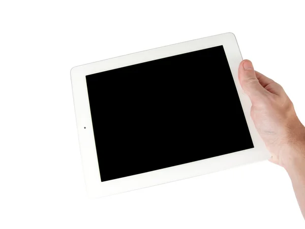 White tablet in his hand — Stock Photo, Image