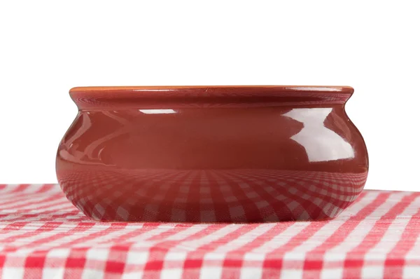 Brown clay bowl on the table — Stock Photo, Image