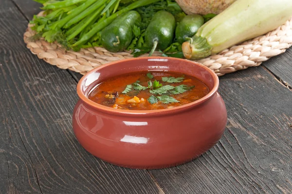 Bean soup and fresh ingredients for cooking — Stock Photo, Image