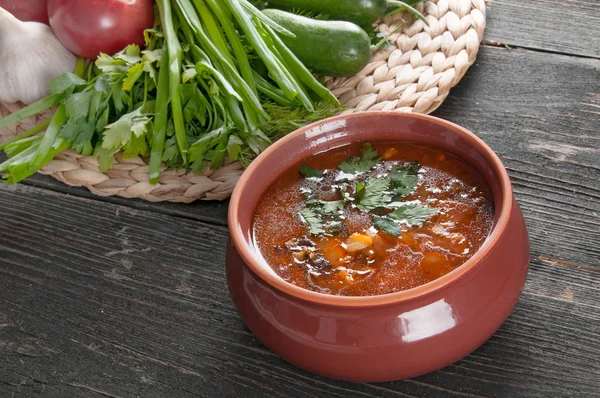 Bean soup and fresh ingredients for cooking — Stock Photo, Image