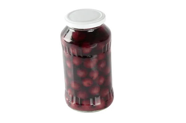 Cherry compote in a glass jar — Stock Photo, Image