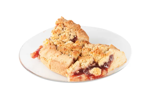 Plum cake in glass plate — Stock Photo, Image