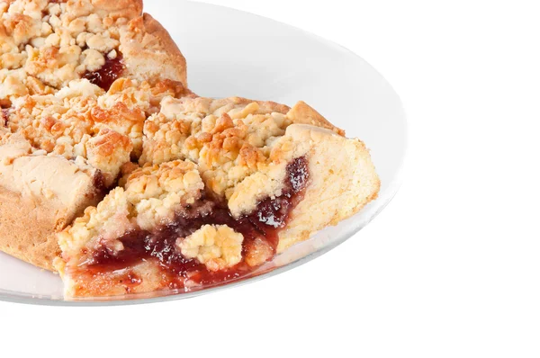 Plum cake in glass plate — Stock Photo, Image