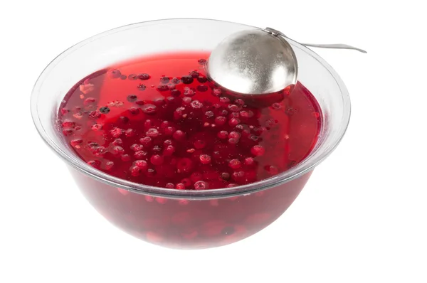 Stewed cranberries and other berries in a large glass bowl — Stock Photo, Image