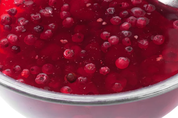 Stewed cranberries and other berries in a large glass bowl — Stock Photo, Image
