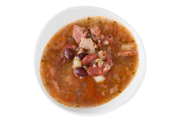 Sopa de salsicha com feijão — Fotografia de Stock