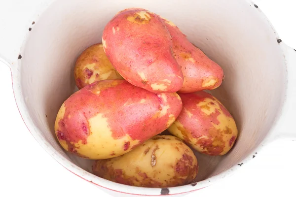 Red potatoes in a saucepan — Stock Photo, Image