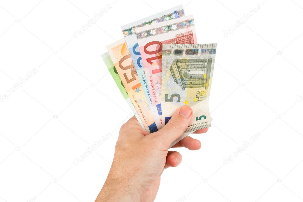 Euro banknotes in hand closeup
