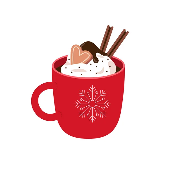 冬季热饮料杯可可热巧克力 — 图库矢量图片