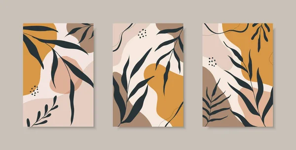 Abstract Tropische Bladeren Poster Cover Achtergrond Set Abstracte Achtergrond Abstracte — Stockvector