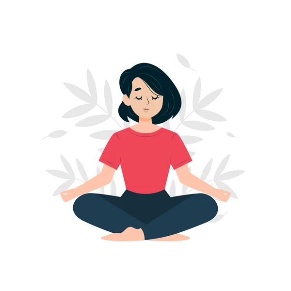 Woman Meditates Lotus Position — Stock Vector