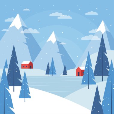 Düz tasarım kış manzarası