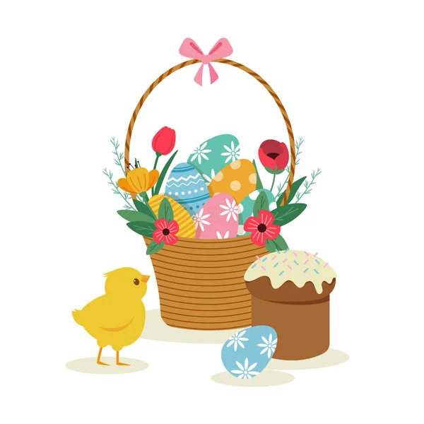 Cesta Pascua Concepto Ilustración Con Huevos — Vector de stock
