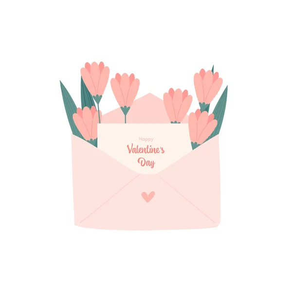 Letter Congratulation Happy Valentine Day Flowers — Stock Vector