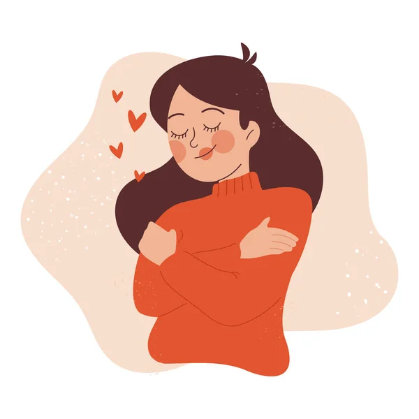 Vrouw Knuffelen Zichzelf Gevoel Liefde — Stockvector