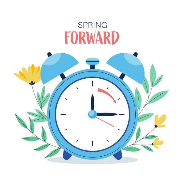 Flat Spring Forward Illustration Clock — Stock Vector