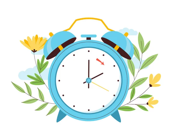 Muelle Plano Hacia Adelante Ilustración Con Reloj — Vector de stock