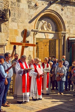 Kudüs, İsrail-23 Kasım 2021: Via Dolorosa 'daki Dördüncü Haç İstasyonu yakınlarındaki Piskoposluk Piskoposluğu Piskoposluğu, geleneklere göre İsa' nın annesi Mary ile buluştuğu yer.