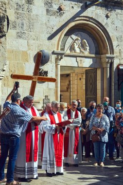 Kudüs, İsrail-23 Kasım 2021: Via Dolorosa 'daki Dördüncü Haç İstasyonu yakınlarındaki Piskoposluk Piskoposluğu Piskoposluğu, geleneklere göre İsa' nın annesi Mary ile buluştuğu yer.